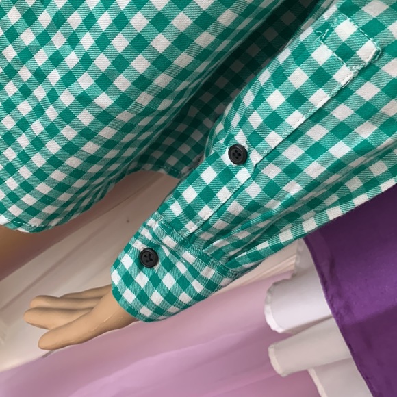 Green gingham button down cotton long sleeve shirt slim fit large - Picture 9 of 14